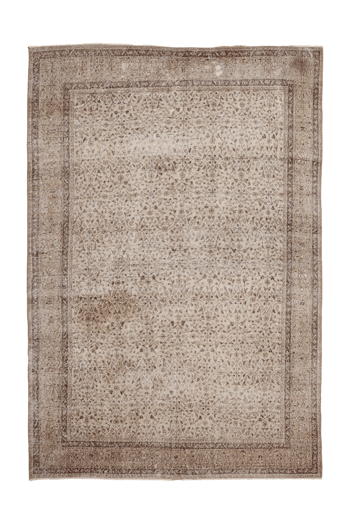 Vintage Isparta Turkish Area Rug 6x9 ft — Beige & Brown Floral (No. 61866)