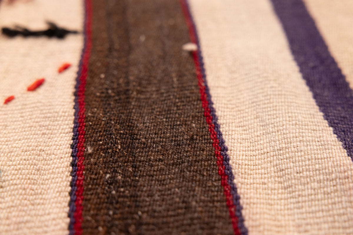 Vintage Urfa Turkish Area Rug 5x7 ft — White & Brown Stripped