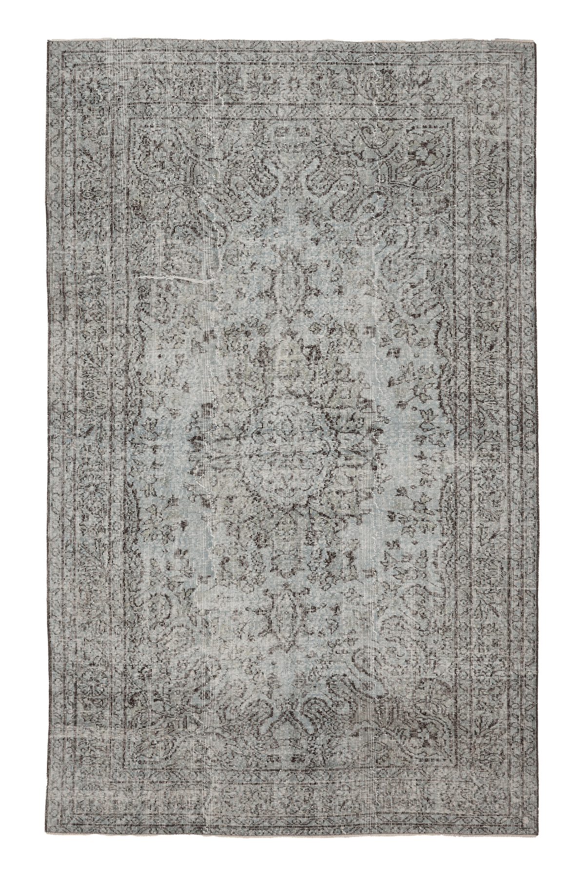 Vintage Isparta Turkish Area Rug 5x9 ft — Gray & Blue Overdyed