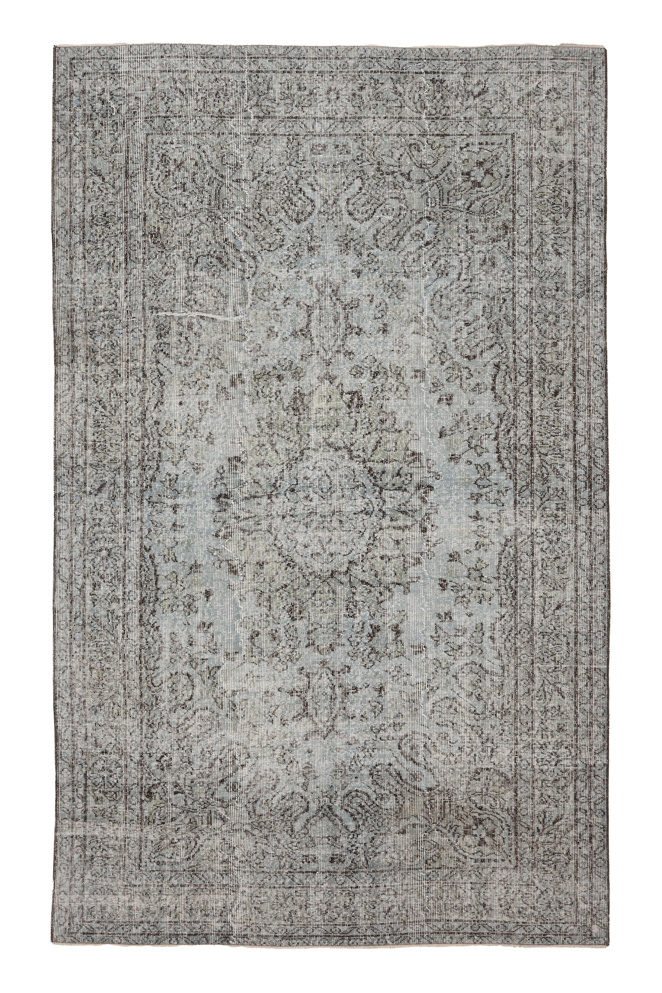 Vintage Isparta Turkish Area Rug 5x9 ft — Gray & Blue Overdyed
