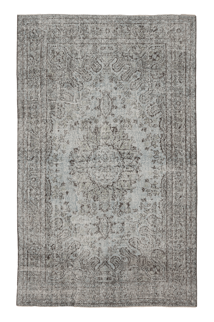 Vintage Isparta Turkish Area Rug 5x9 ft — Gray & Blue Overdyed