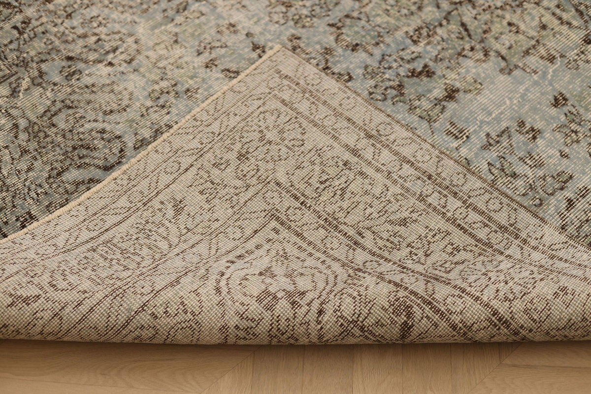 Vintage Isparta Turkish Area Rug 5x9 ft — Gray & Blue Overdyed