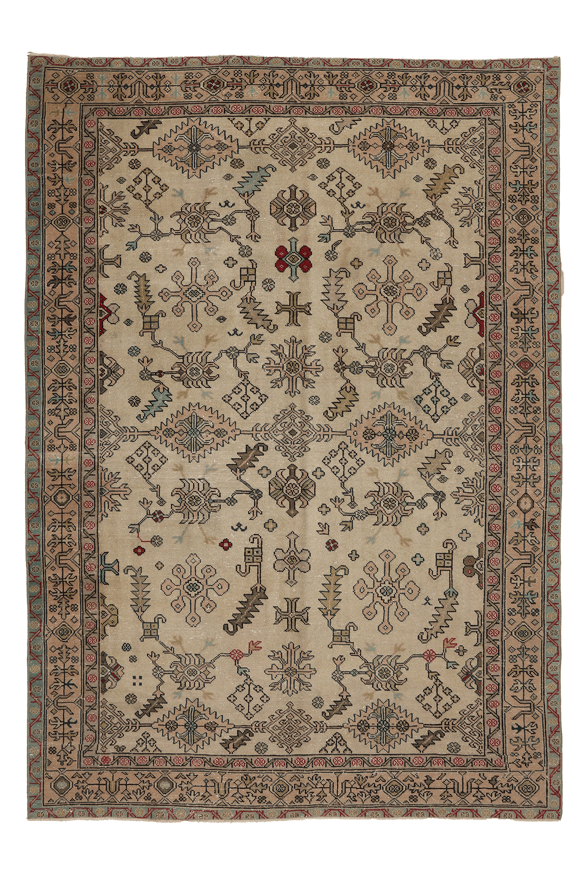 Vintage Kayseri Turkish Area Rug 6x8 ft — Beige & Brown Geometric