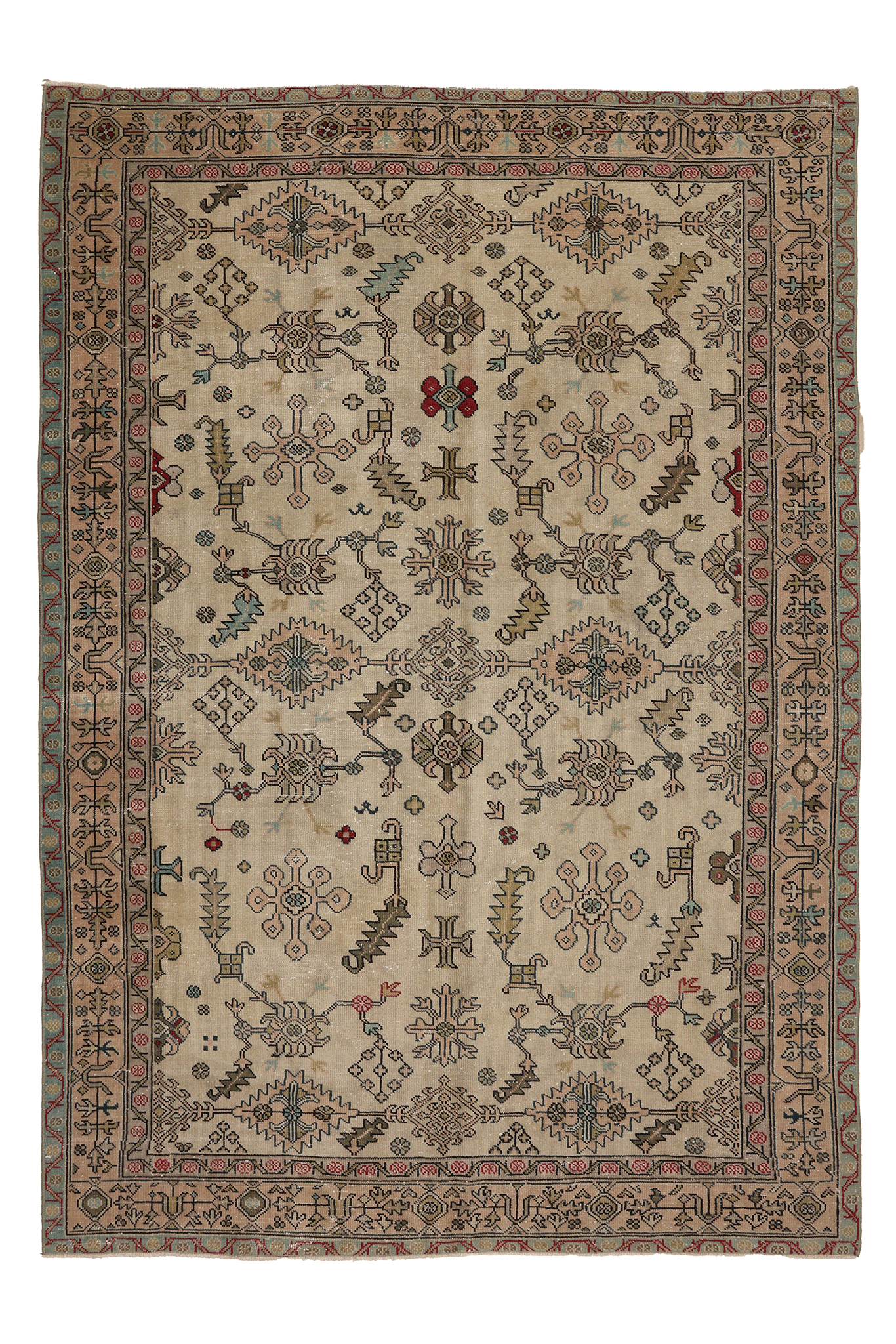 Vintage Kayseri Turkish Area Rug 6x8 ft — Beige & Brown Geometric
