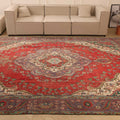 Vintage Southeastern Persian Style Oversize Rug 10x13 ft — Red & Gray Medallion