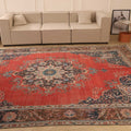 Vintage Southeastern Persian Style Oversize Rug 9x12 ft — Red & Blue Medallion
