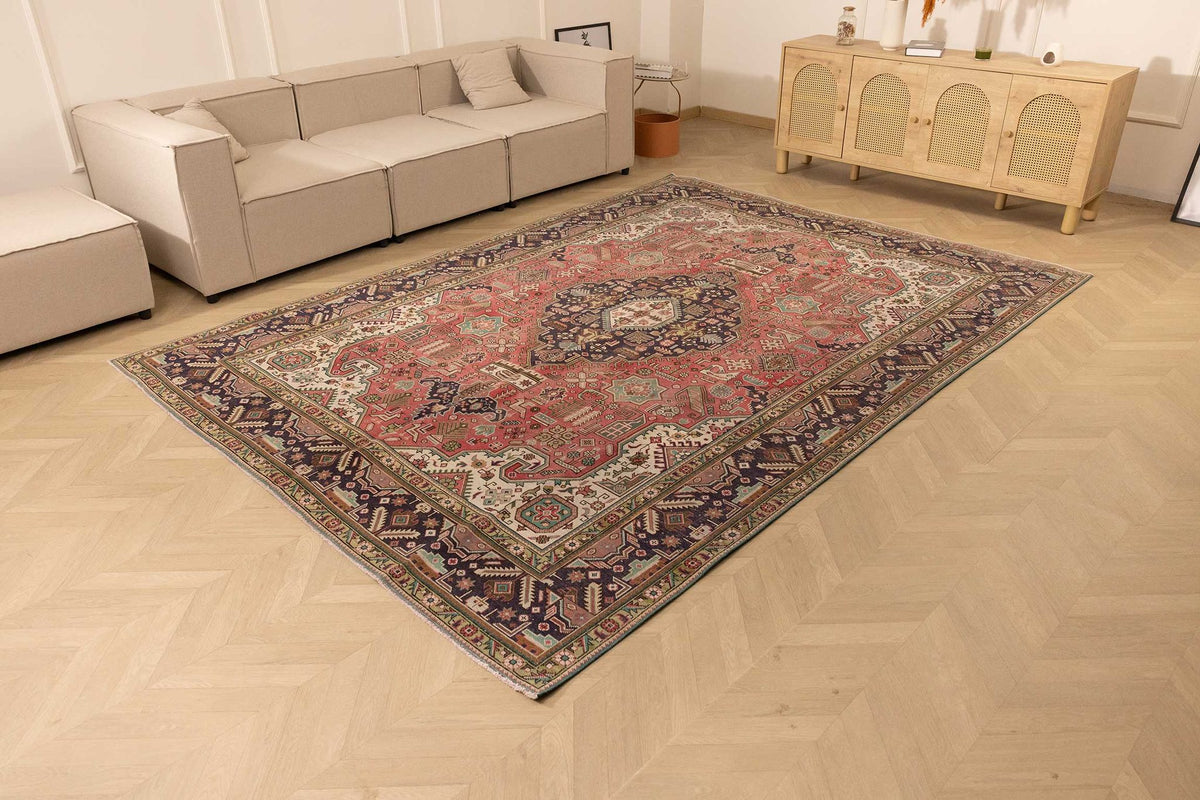 Vintage Southeastern Persian Style Oversize Rug 8x11 ft — Red & Blue Medallion