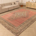 Vintage Southeastern Persian Style Oversize Rug 10x13 ft — Pink & Brown Medallion