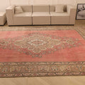 Vintage Southeastern Persian Style Oversize Rug 10x13 ft — Pink & Brown Medallion