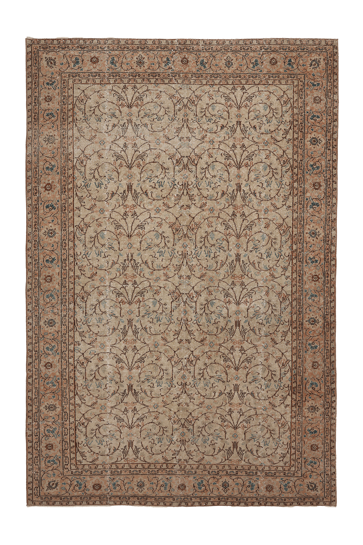 Vintage Isparta Turkish Area Rug 6x9 ft — Beige & Brown Floral (No. 61936)