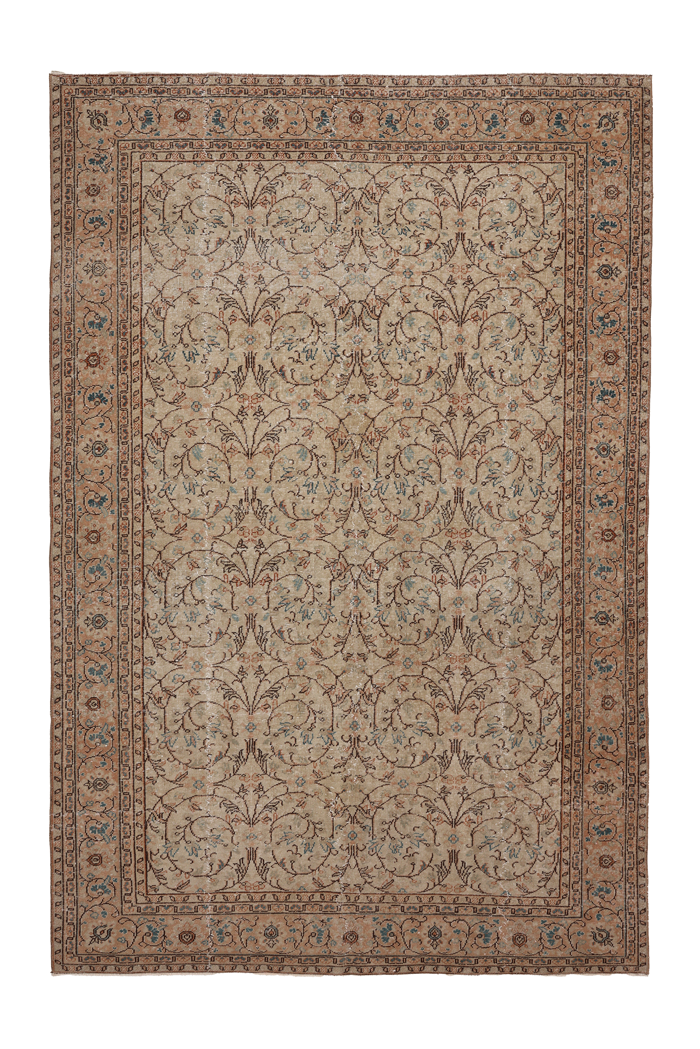 Vintage Isparta Turkish Area Rug 6x9 ft — Beige & Brown Floral (No. 61936)