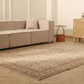 Vintage Isparta Turkish Area Rug 6x9 ft — Beige & Brown Floral (No. 61936)