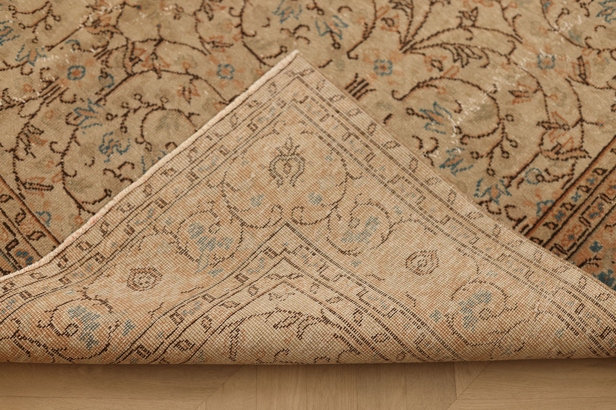 Vintage Isparta Turkish Area Rug 6x9 ft — Beige & Brown Floral (No. 61936)