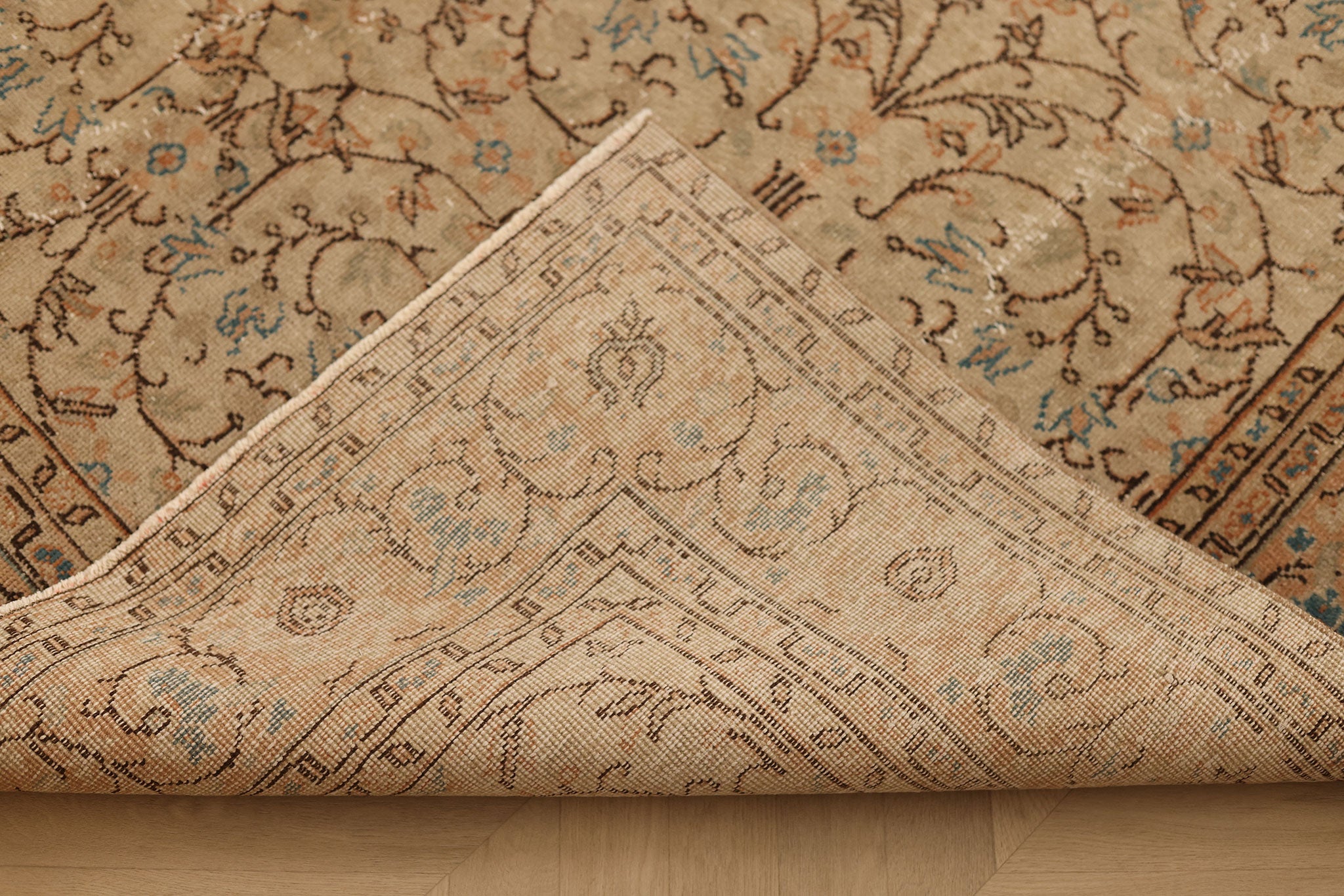 Vintage Isparta Turkish Area Rug 6x9 ft — Beige & Brown Floral (No. 61936)