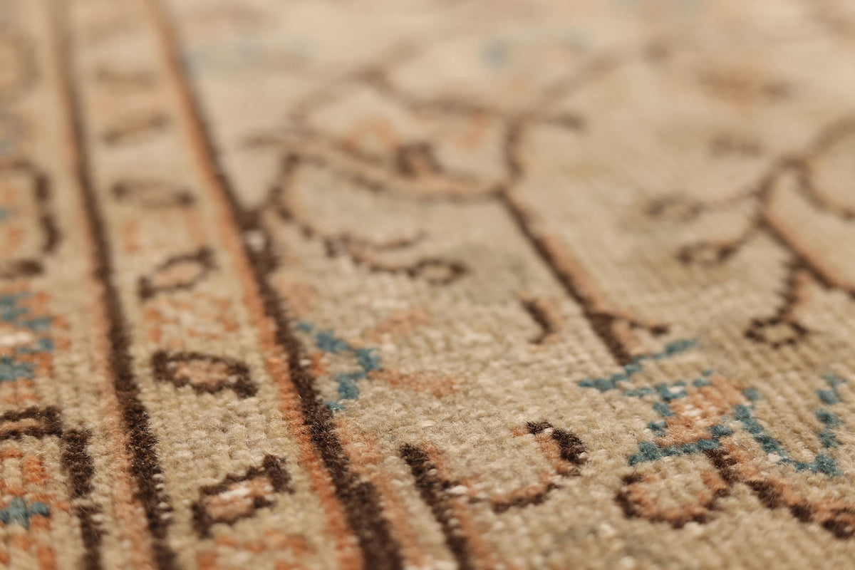Vintage Isparta Turkish Area Rug 6x9 ft — Beige & Brown Floral (No. 61936)
