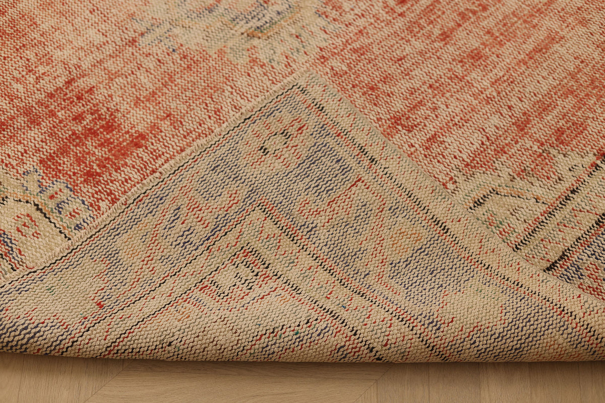Vintage Manisa Turkish Area Rug 6x9 ft — Red & Beige Distressed (No. 61937)