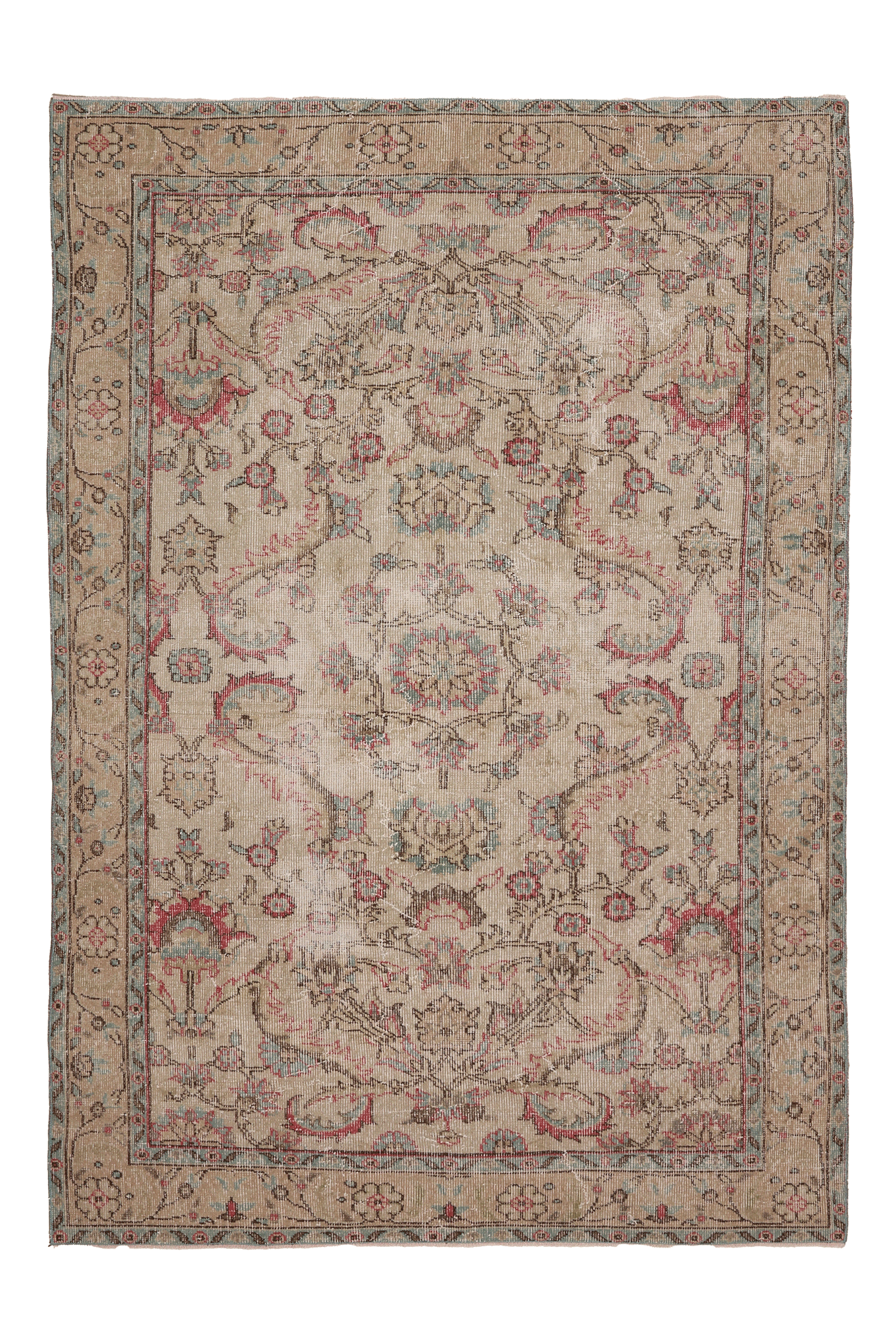 Vintage Isparta Turkish Area Rug 5x8 ft — Beige & Red Floral (No. 61938)