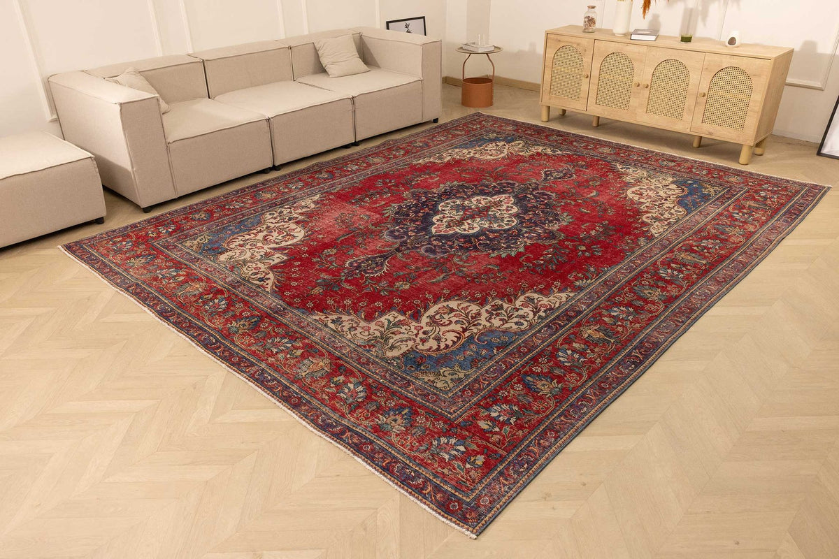 Vintage Southeastern Persian Style Oversize Rug 10x12 ft — Red & Blue Medallion