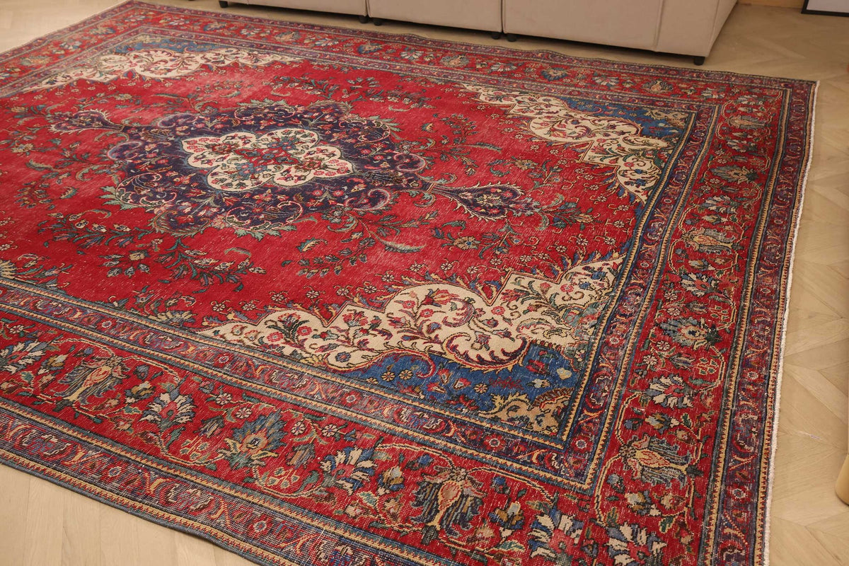 Vintage Southeastern Persian Style Oversize Rug 10x12 ft — Red & Blue Medallion