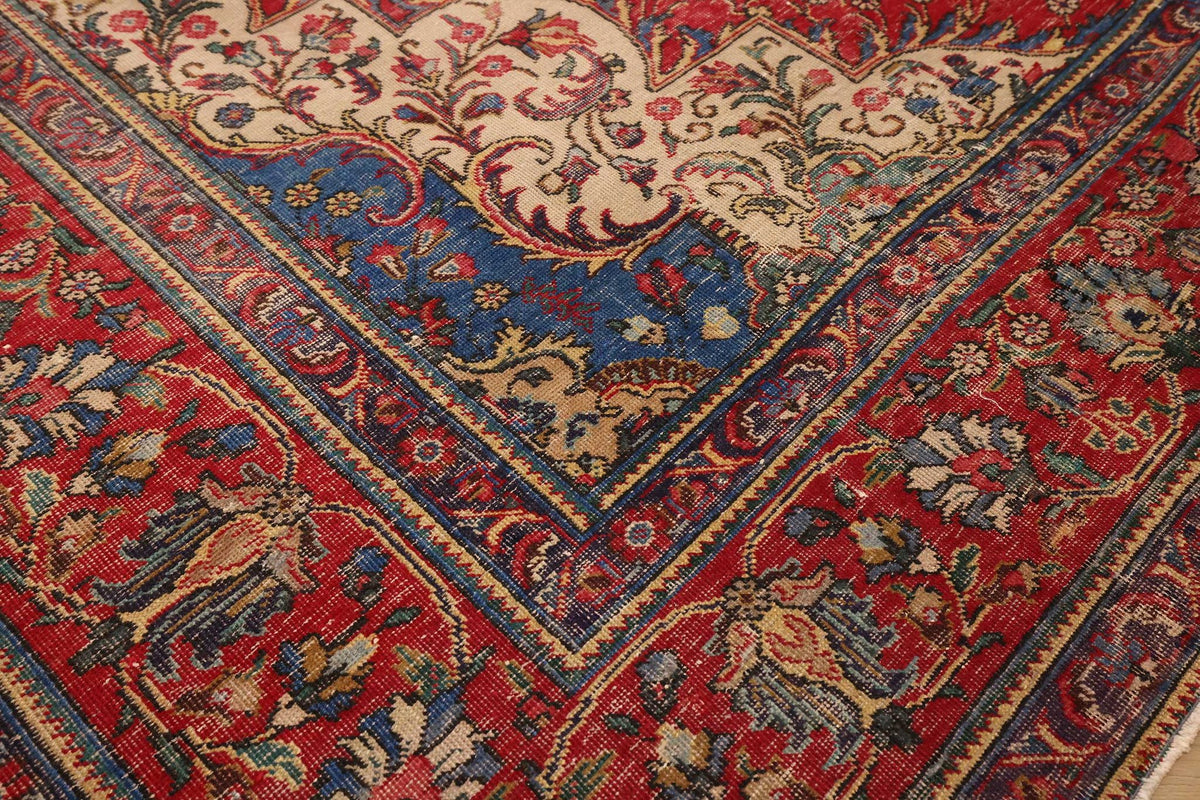Vintage Southeastern Persian Style Oversize Rug 10x12 ft — Red & Blue Medallion