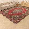 Vintage Southeastern Persian Style Oversize Rug 9x12 ft — Red & Beige Medallion
