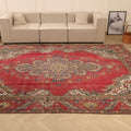 Vintage Southeastern Persian Style Oversize Rug 9x12 ft — Red & Beige Medallion