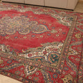 Vintage Southeastern Persian Style Oversize Rug 9x12 ft — Red & Beige Medallion