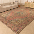 Vintage Southeastern Persian Style Oversize Rug 10x13 ft — Pink & Beige Medallion