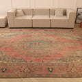 Vintage Southeastern Persian Style Oversize Rug 10x13 ft — Pink & Beige Medallion