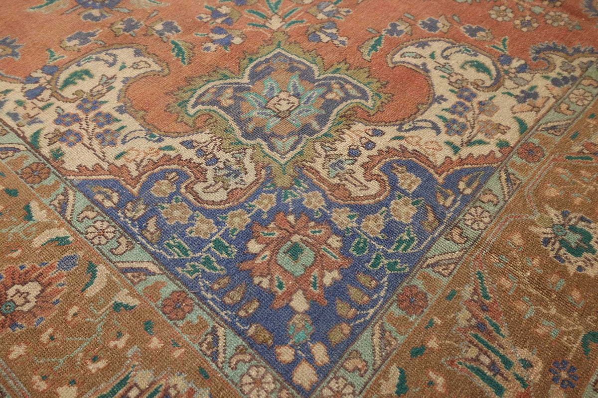 Vintage Southeastern Persian Style Oversize Rug 10x12 ft — Brown & Blue Medallion