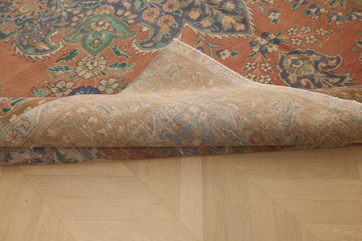 Vintage Southeastern Persian Style Oversize Rug 10x12 ft — Brown & Blue Medallion