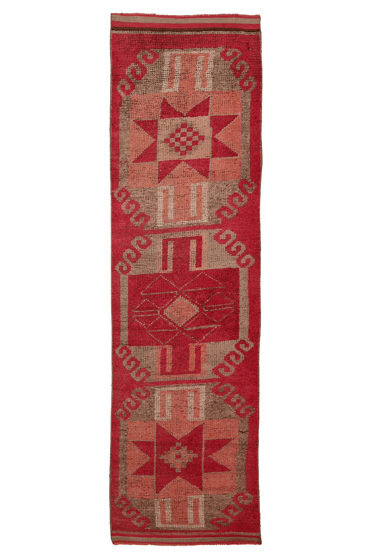 Vintage Southeastern Persian Style Runner Rug 3x11 ft — Red & Brown Geometric