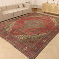 Vintage Southeastern Persian Style Oversize Rug 9x13 ft — Red & Beige Medallion