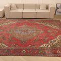 Vintage Southeastern Persian Style Oversize Rug 9x13 ft — Red & Beige Medallion