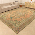 Vintage Southeastern Persian Style Oversize Rug 10x13 ft — Orange & Green Medallion