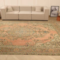 Vintage Southeastern Persian Style Oversize Rug 10x13 ft — Orange & Green Medallion