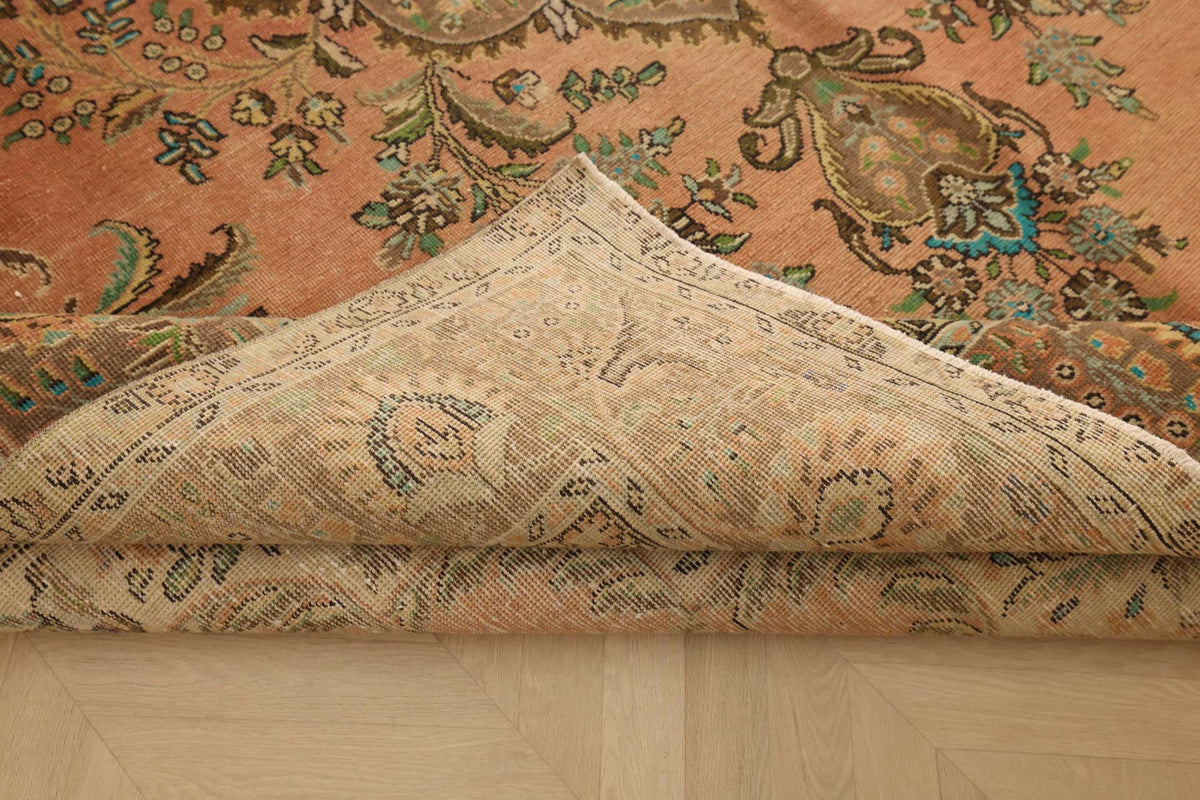 Vintage Southeastern Persian Style Oversize Rug 10x13 ft — Orange & Green Medallion