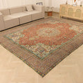 Vintage Southeastern Persian Style Oversize Rug 9x12 ft — Red & Beige Medallion