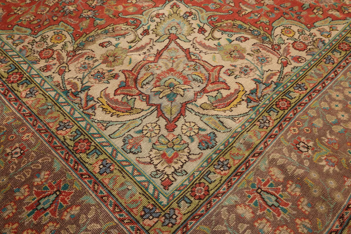 Vintage Southeastern Persian Style Oversize Rug 9x12 ft — Red & Beige Medallion