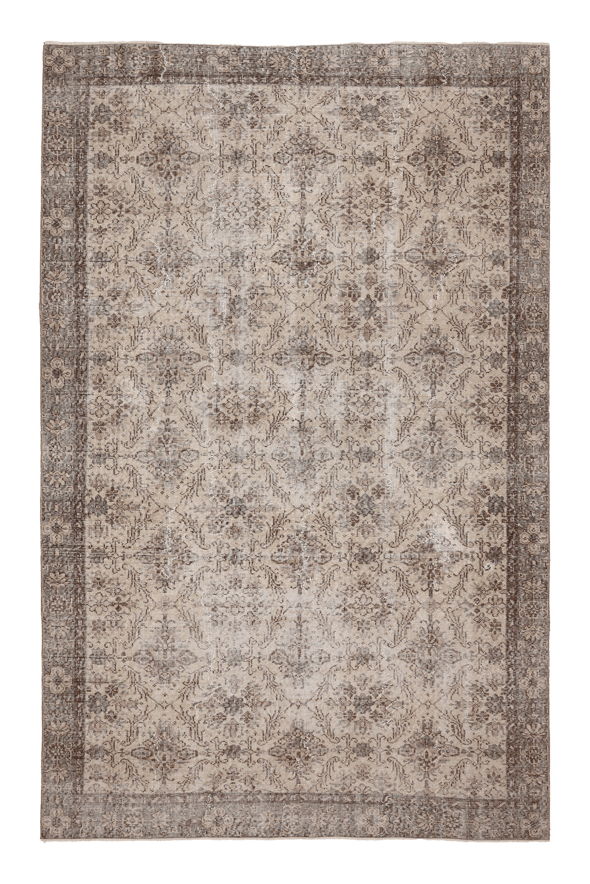 Vintage Isparta Turkish Area Rug 5x9 ft — Beige & Brown Floral (No. 62037)