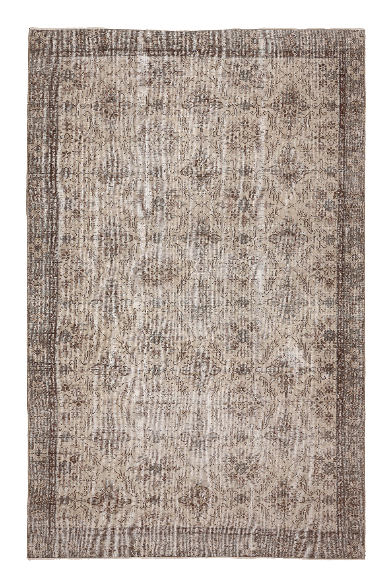 Vintage Isparta Turkish Area Rug 5x9 ft — Beige & Brown Floral (No. 62037)