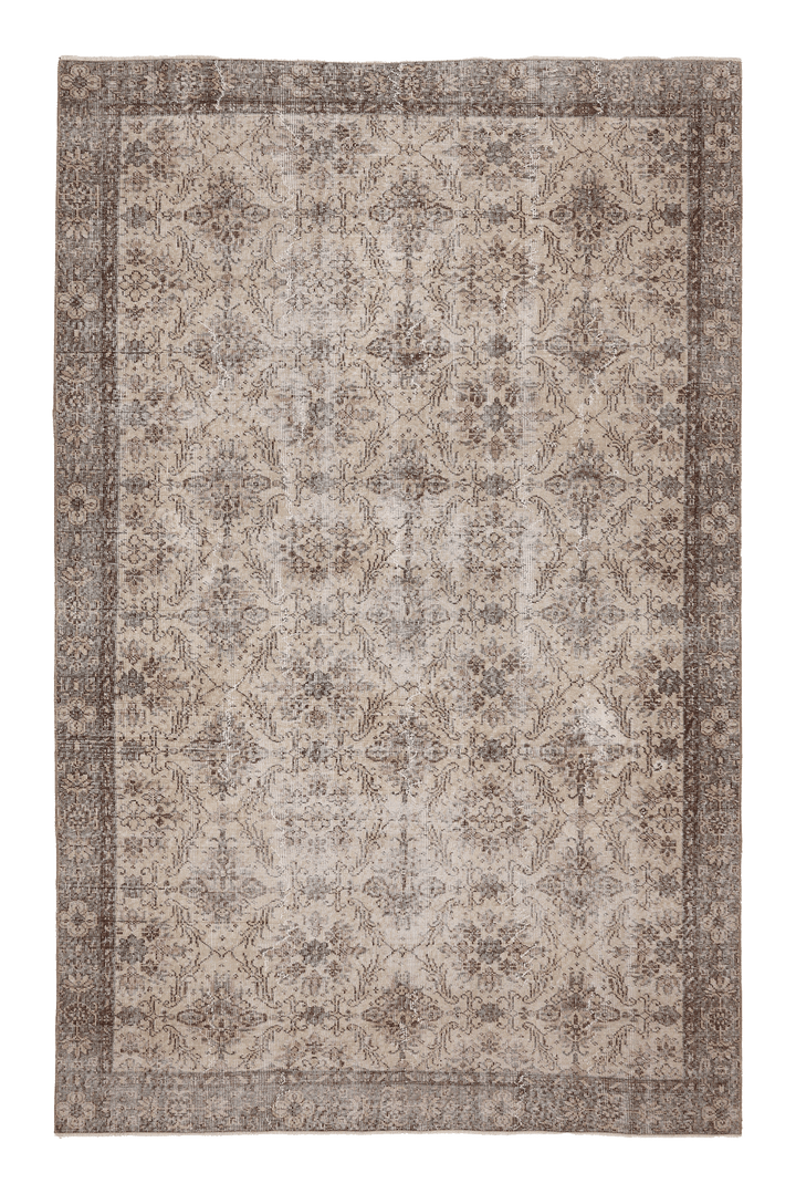 Vintage Isparta Turkish Area Rug 5x9 ft — Beige & Brown Floral (No. 62037)