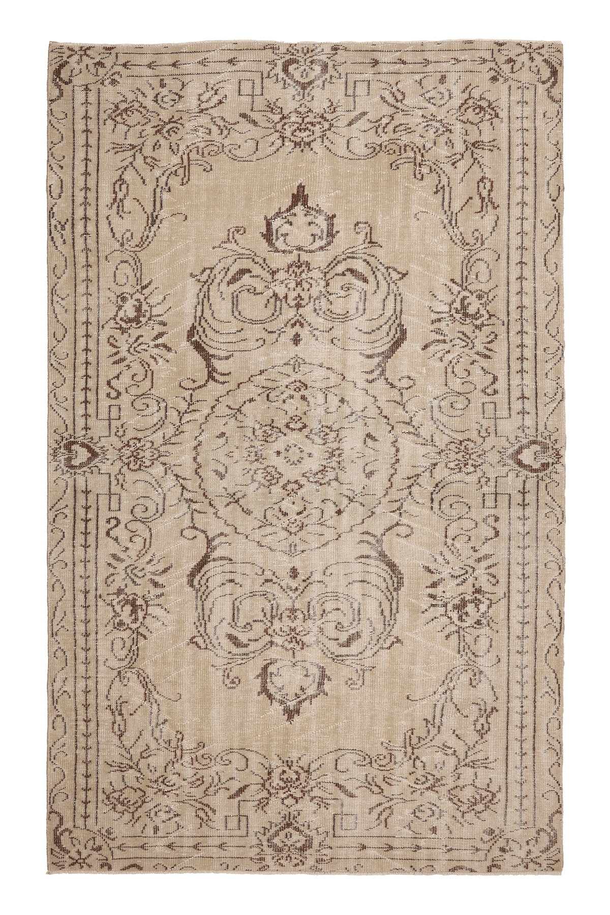 Vintage Manisa Turkish Area Rug 5x9 ft — Beige & Brown Floral (No. 62038)