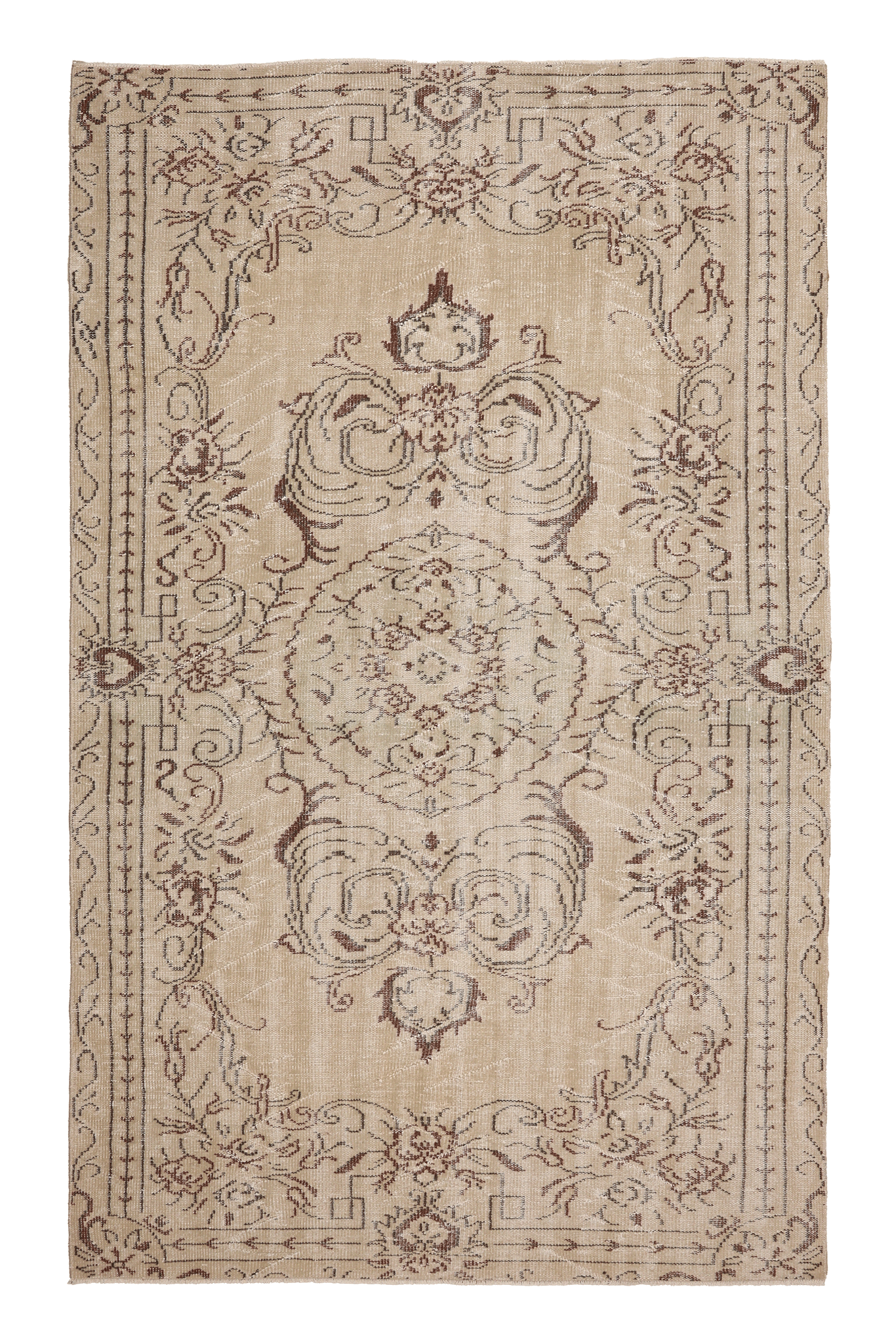 Vintage Manisa Turkish Area Rug 5x9 ft — Beige & Brown Floral (No. 62038)