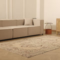 Vintage Manisa Turkish Area Rug 5x9 ft — Beige & Brown Floral (No. 62038)