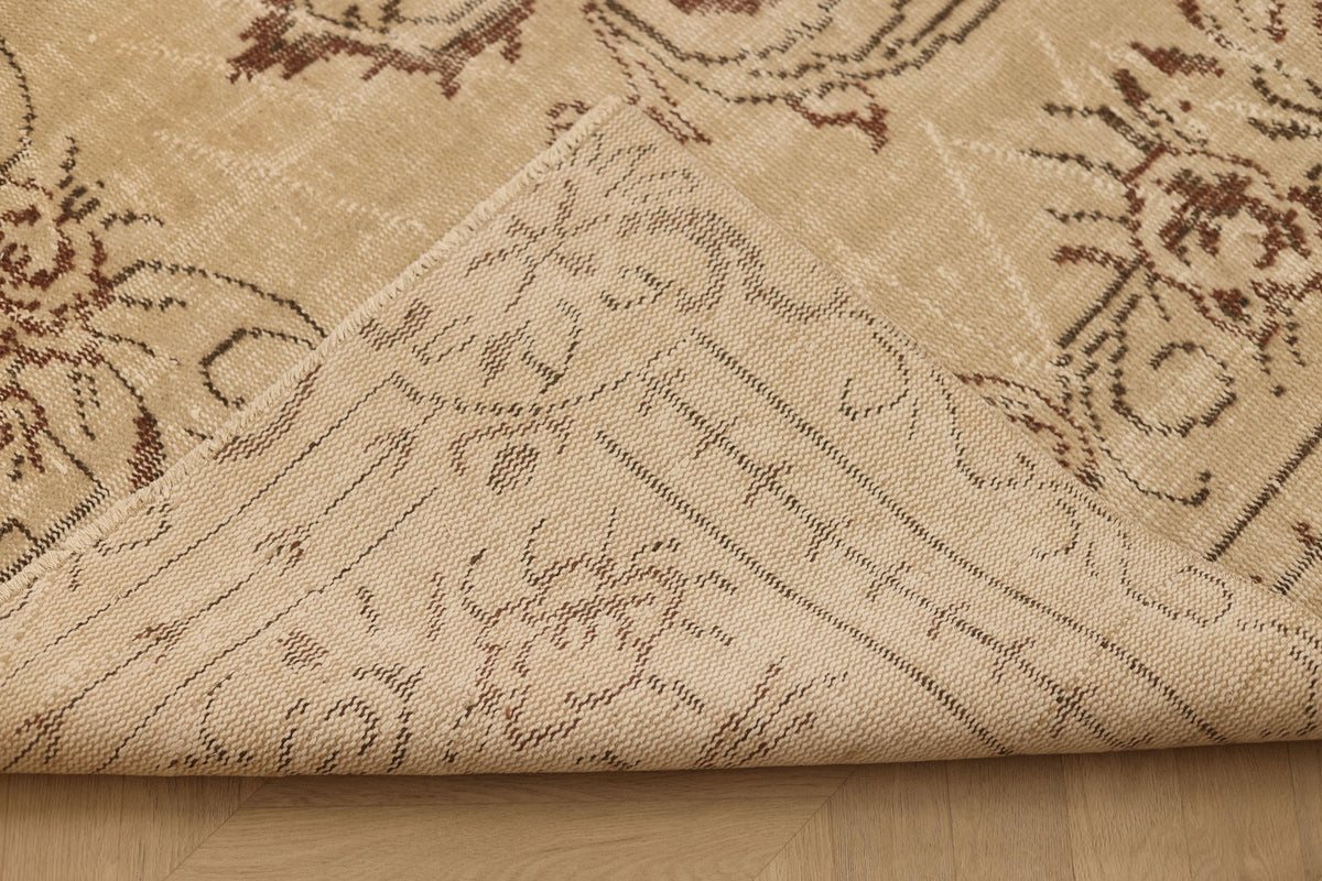 Vintage Manisa Turkish Area Rug 5x9 ft — Beige & Brown Floral (No. 62038)