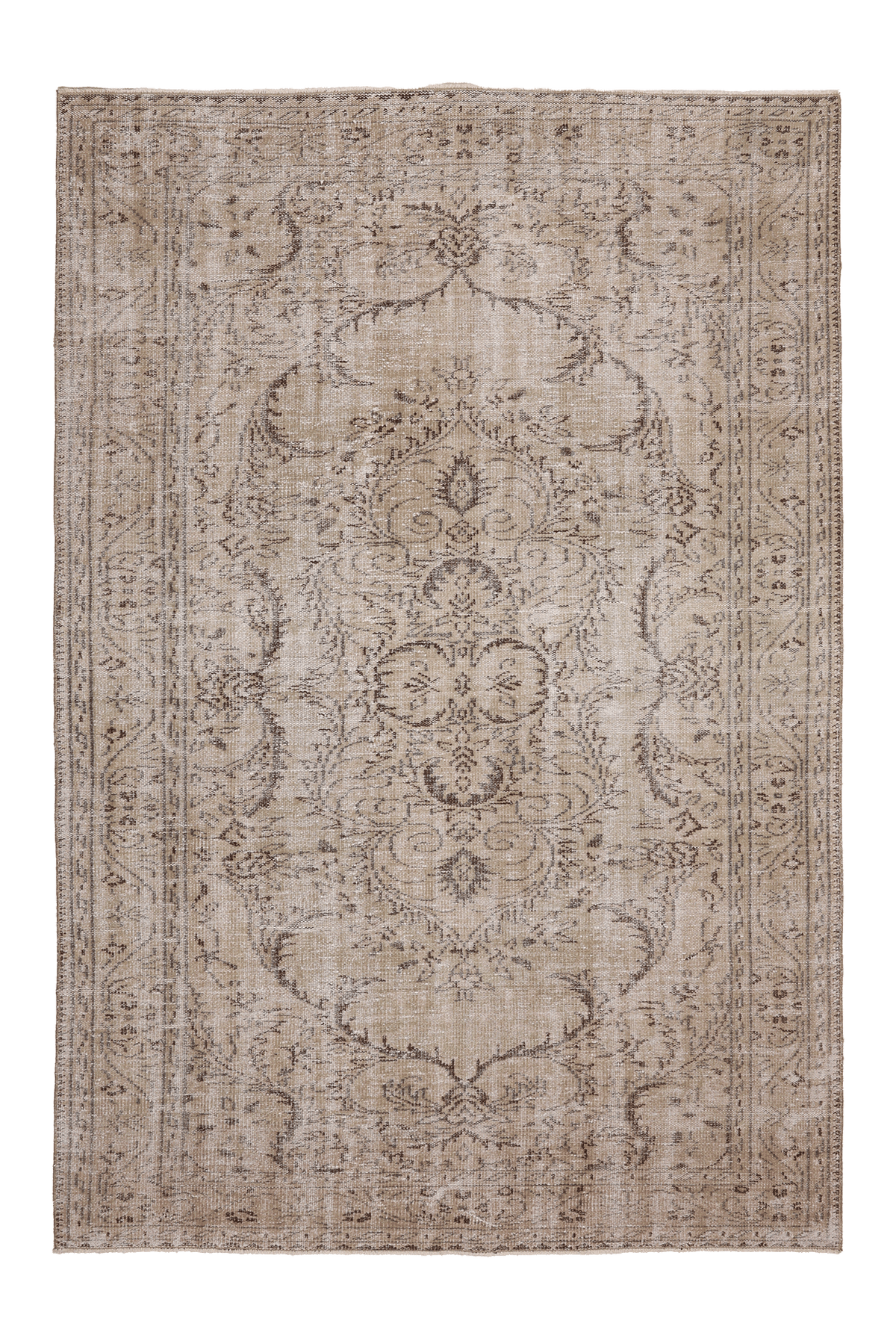 Vintage Manisa Turkish Area Rug 5x8 ft — Beige & Brown Floral