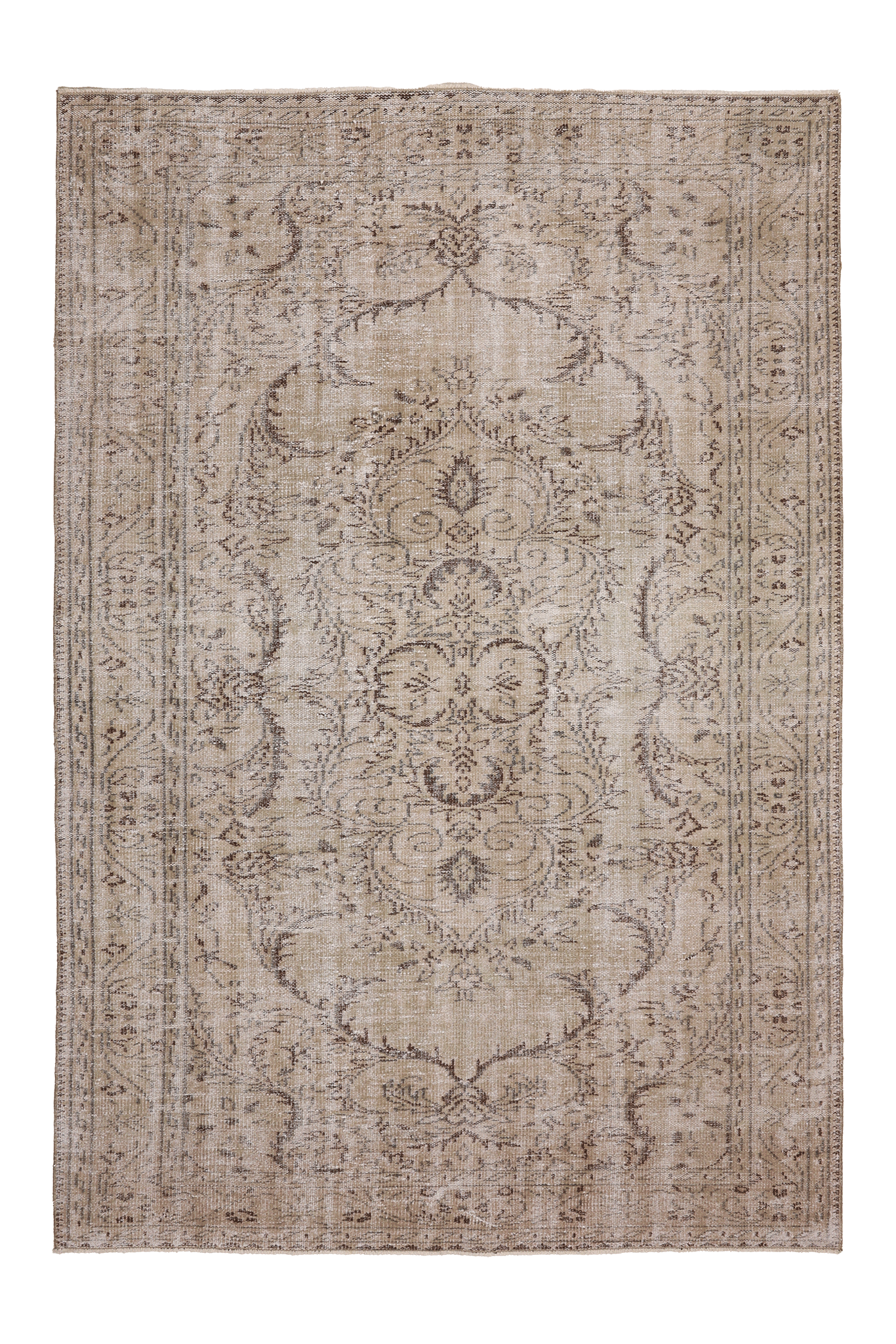 Vintage Manisa Turkish Area Rug 5x8 ft — Beige & Brown Floral
