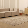 Vintage Manisa Turkish Area Rug 5x8 ft — Beige & Brown Floral
