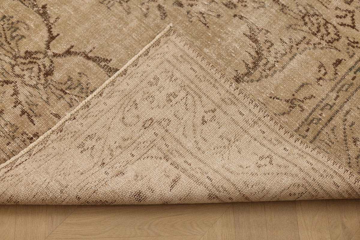 Vintage Manisa Turkish Area Rug 5x8 ft — Beige & Brown Floral